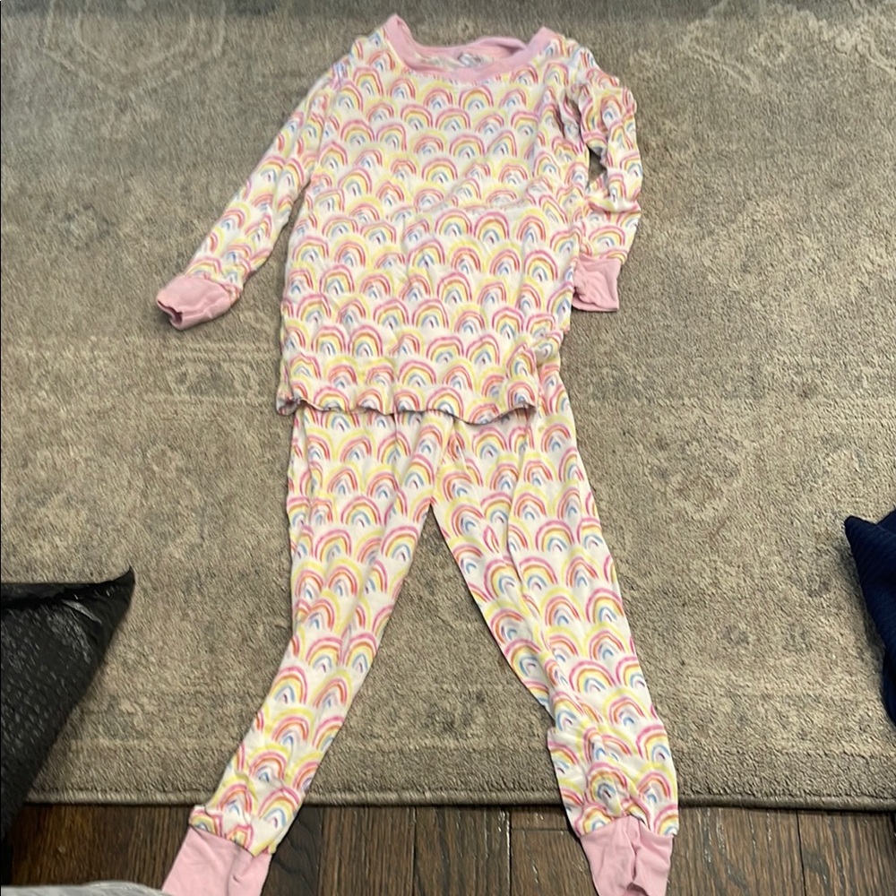 Little Sleepies Pastel Rainbow Pajama Set - Pink Trim